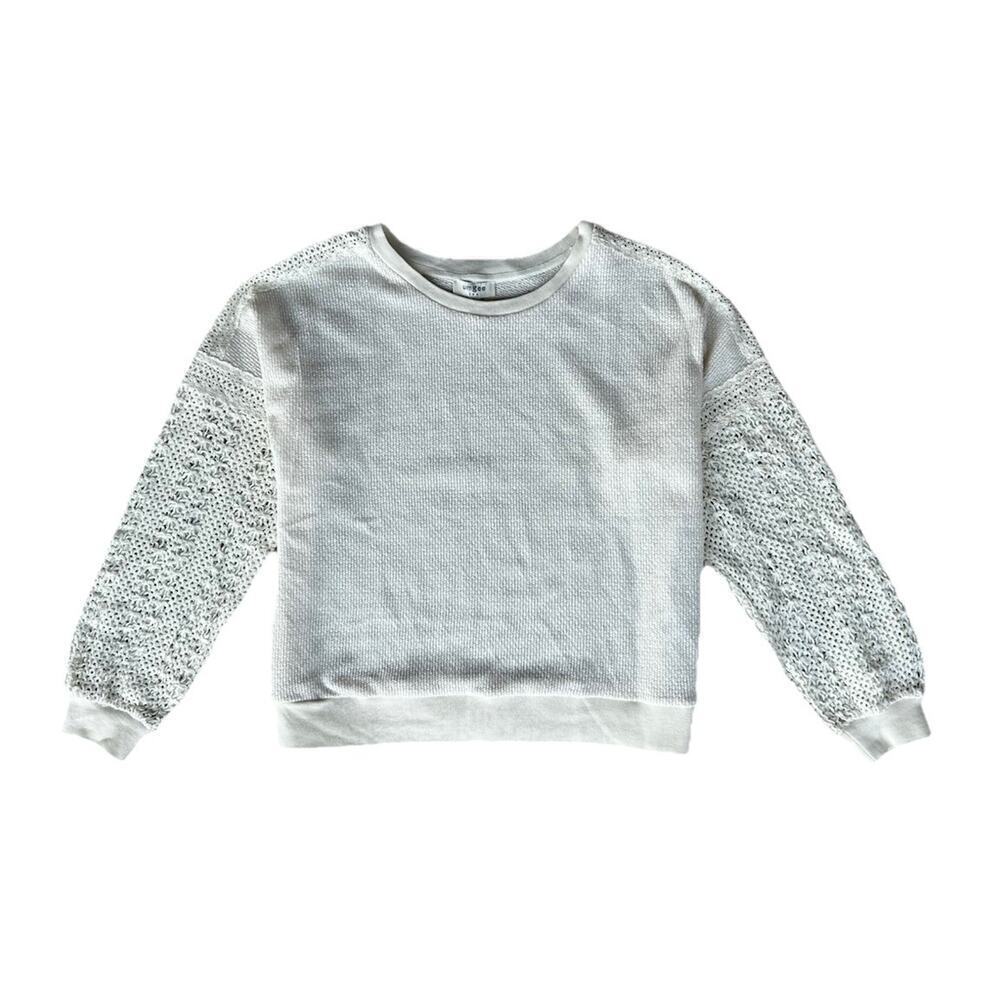 Women’s Cozy Cream Umgee Knit Sweater Crochet Long Sleeves Size L